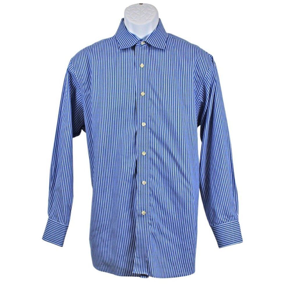 Blue Striped Long Sleeve Shirt Button-up Regular Fit Non-Iron Kenneth Cole 32/33